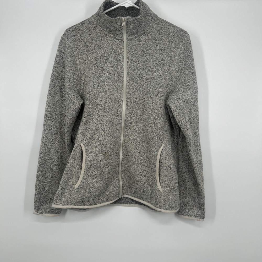Eddie Bauer Jacket Womens XL Gray Outdoors Full Zip Fleece Long Sleeve Pocket